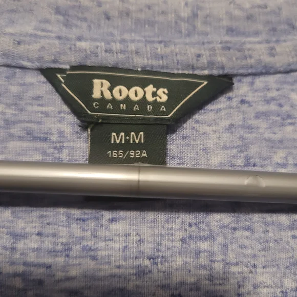 Roots Heathered Blue Long Sleeve V-Neck Top | M Linen Blend - Picture 2 of 4